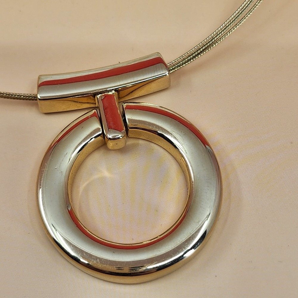Napier Gold Tone Geometric Circle Pendant Necklace Modernist Statement Vintage